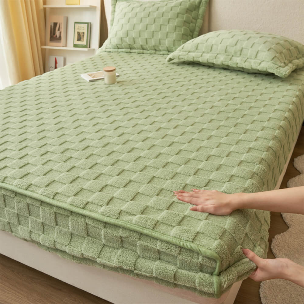 Housse de matelas en peluche damier doux premium
