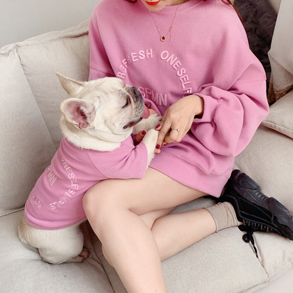 Pull à Manches Longues Brodé Élégant Vêtements Assortis pour Animaux et Propriétaires