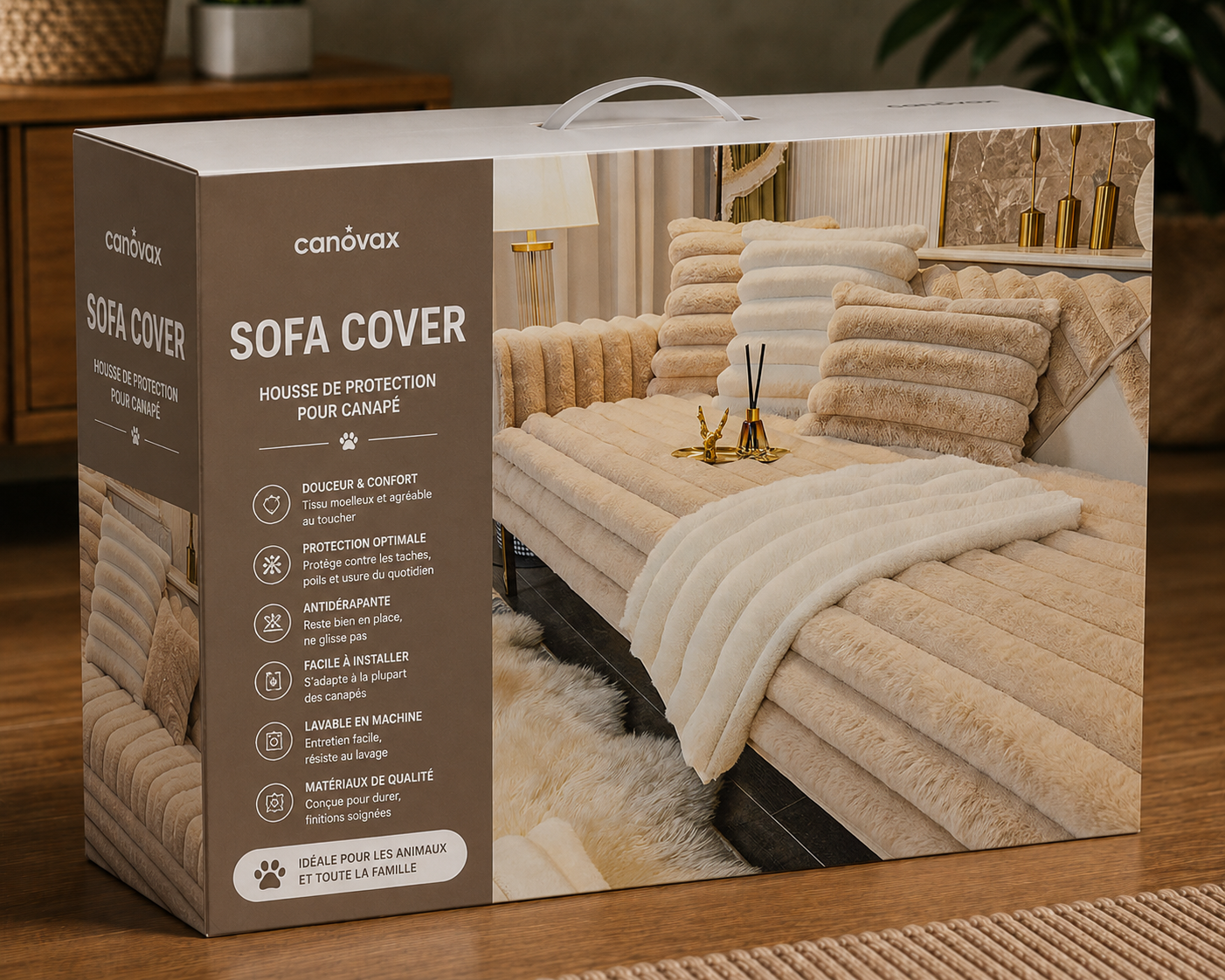 Sofa cover rayée en peluche antidérapante