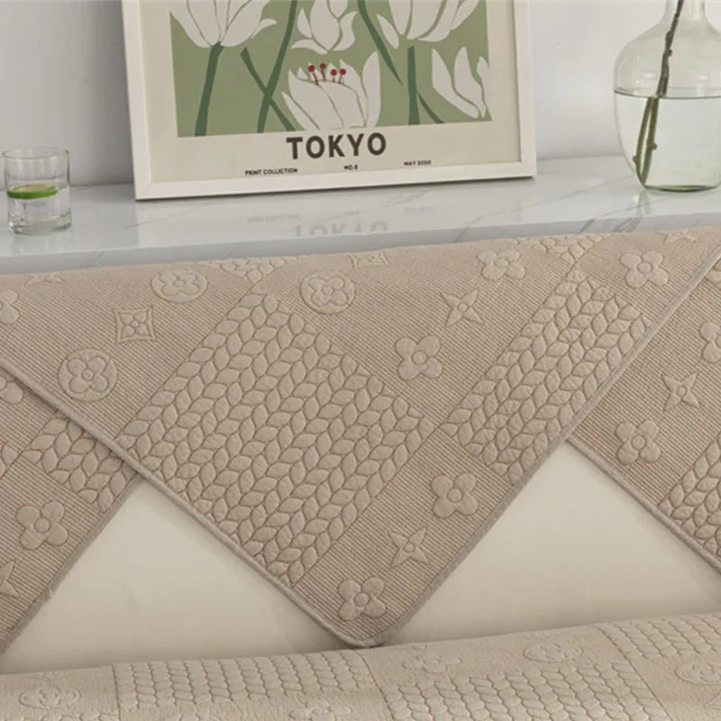 Housse de Canapé en Coton Lavable Antidérapante Anti-Griffures avec Broderie 3D