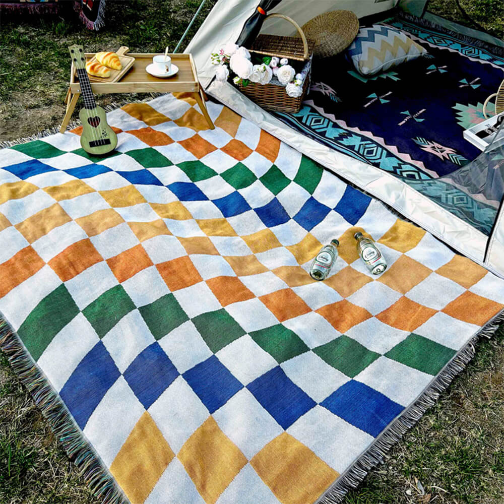 Housse de canapé multifonctionnelle à blocs de couleur et à carreaux anti-rayures