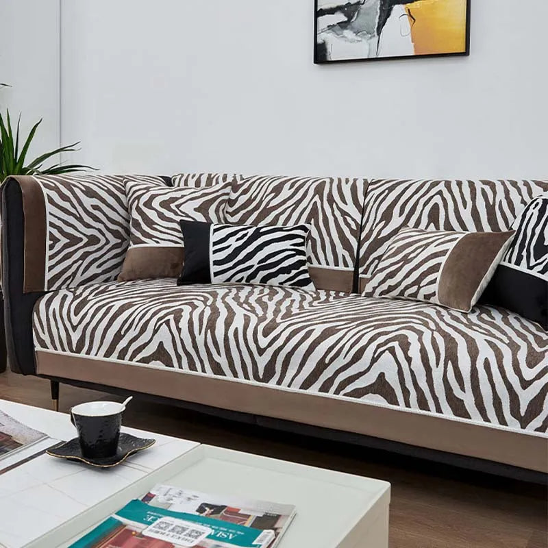Housse en Chenille Imprimé Zebra Sauvage