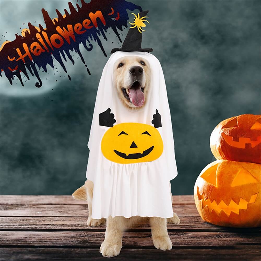 Costume Halloween Fantaisie Citrouille Fantôme pour Chiens