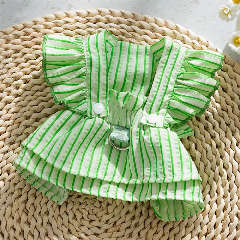 Robe Harnais pour Chien à Volants Rayée