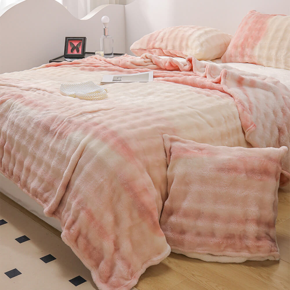 Couverture Douce en Fausse Fourrure de Lapin Dégradé Luxe Housse de matelas