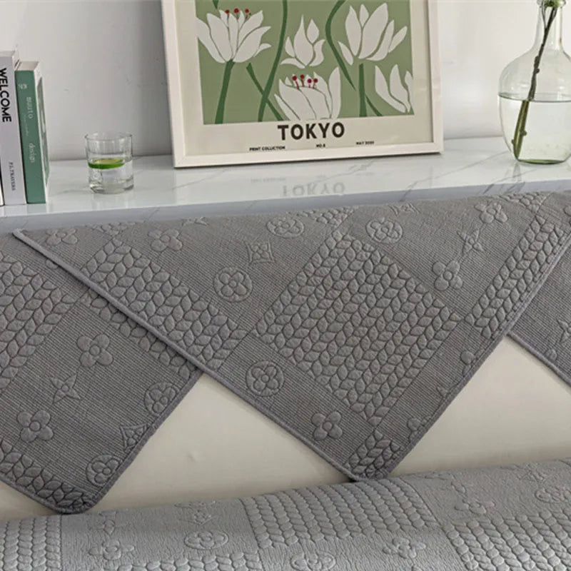 Housse de Canapé en Coton Lavable Antidérapante Anti-Griffures avec Broderie 3D