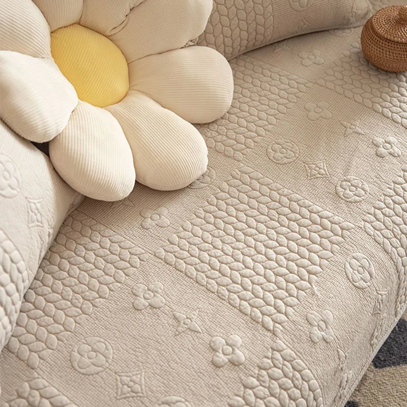 Housse de Canapé en Coton Lavable Antidérapante Anti-Griffures avec Broderie 3D