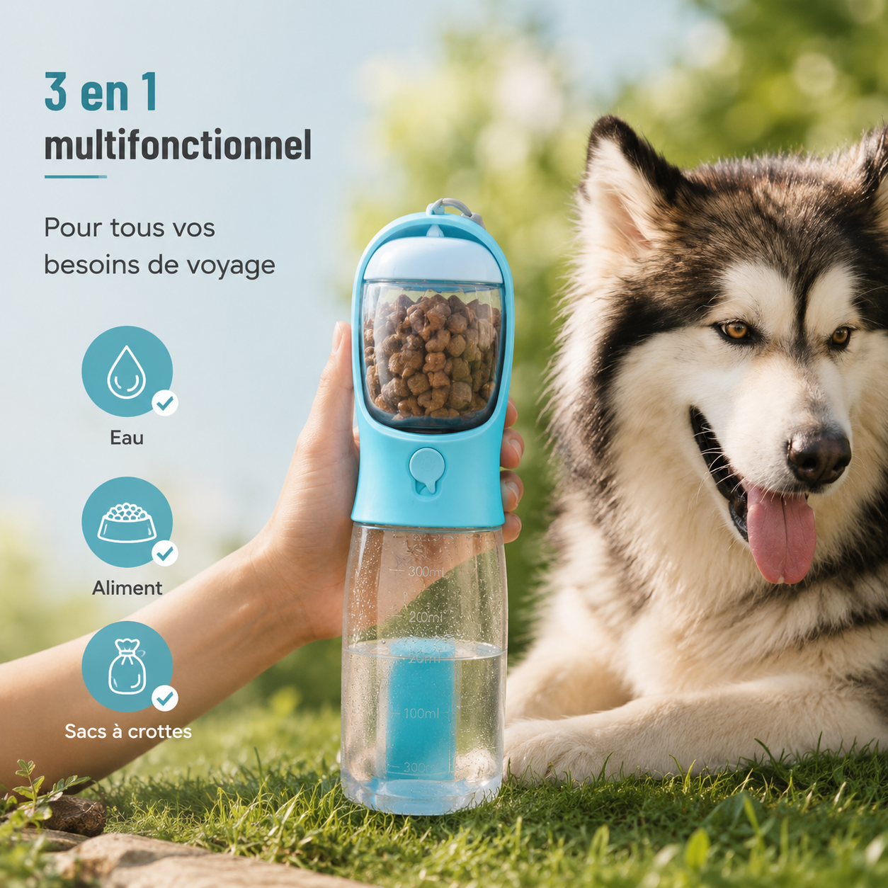 Rover – Gourde Portable 3-en-1 pour Chien