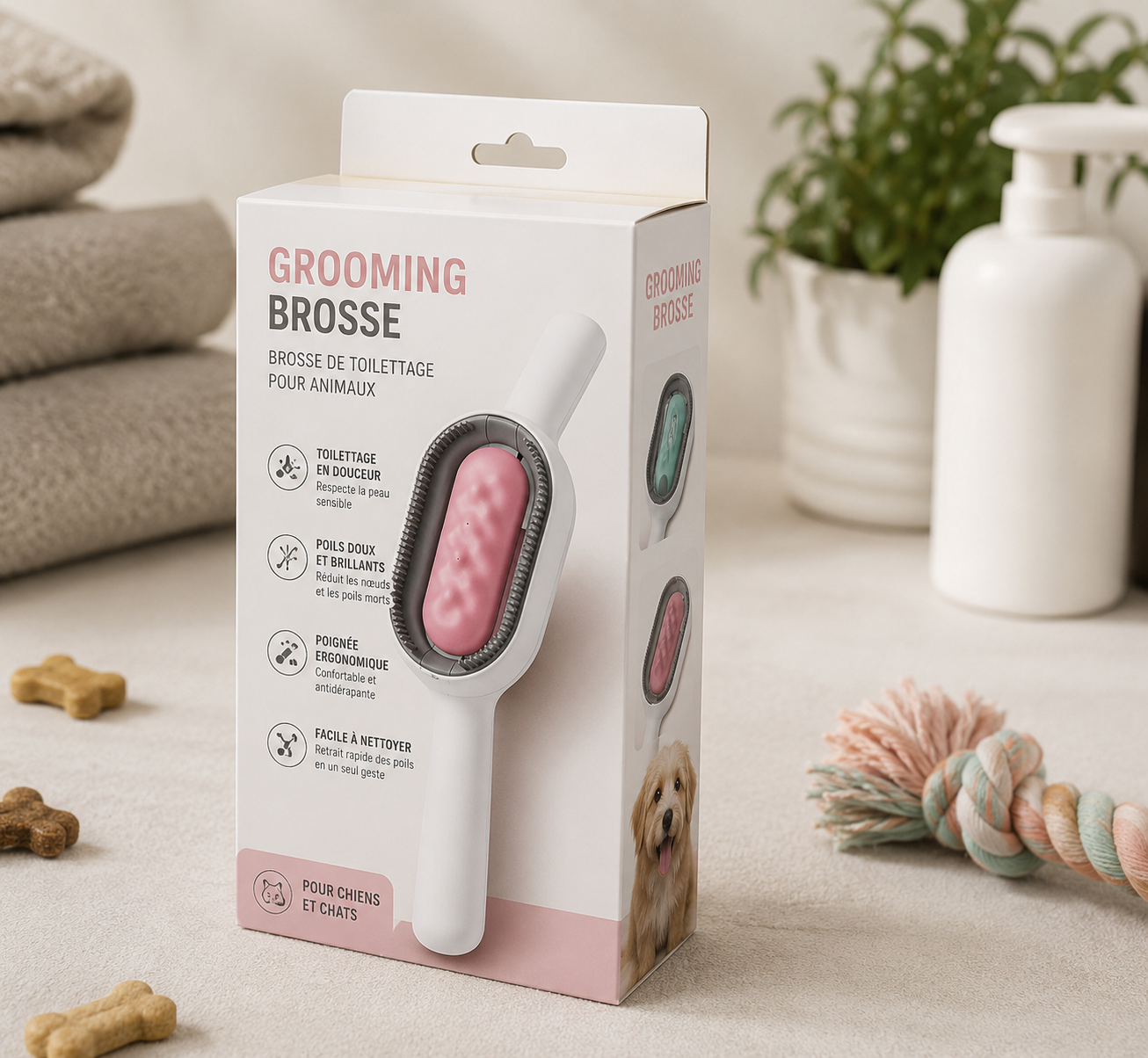 Grooming brosse 3 en 1 pour animaux Nettoyage et élimination des poils Brosse pour chat