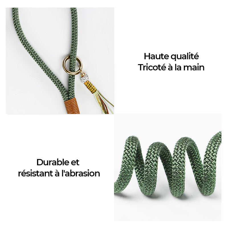 Ensemble de Collier et Laisse pour Chien en Corde Tricotée