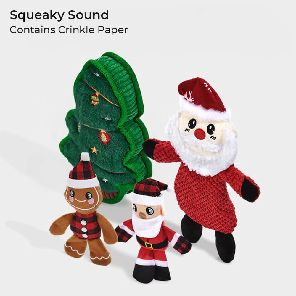 Jouet interactif en peluche pour chien avec motif de sapin de Noël qui grince et nettoie les dents