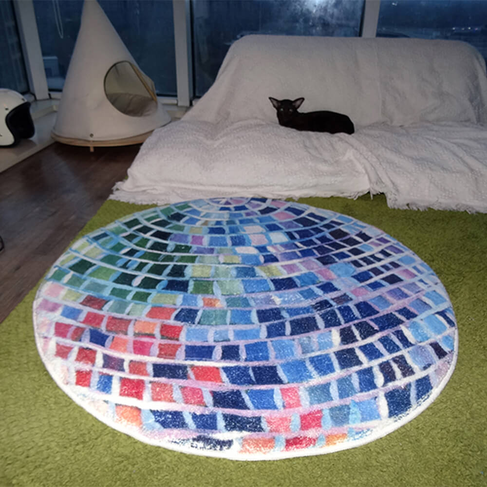 Tapis rond en faux cachemire à blocs de couleurs boule disco