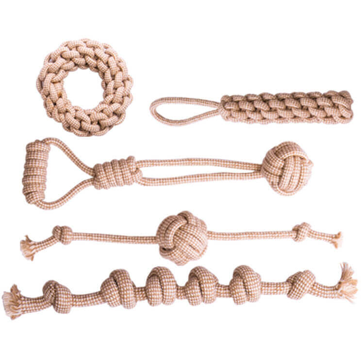 Ensemble de Jouets en Corde en Lin et Coton pour Chien Nettoyage des Dents Jouet à Mâcher Interactif