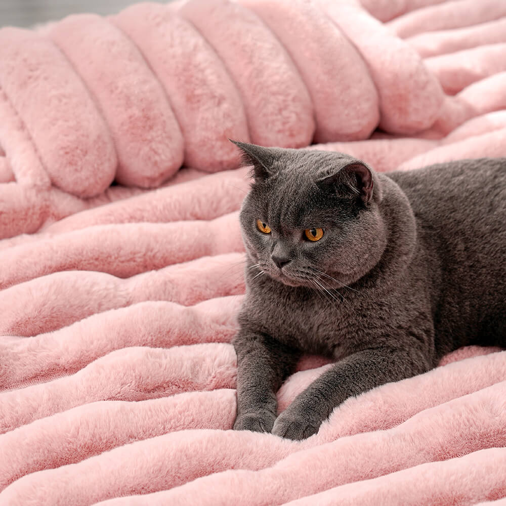 Tapis de luxe à rayures en fausse fourrure pour animaux de compagnie