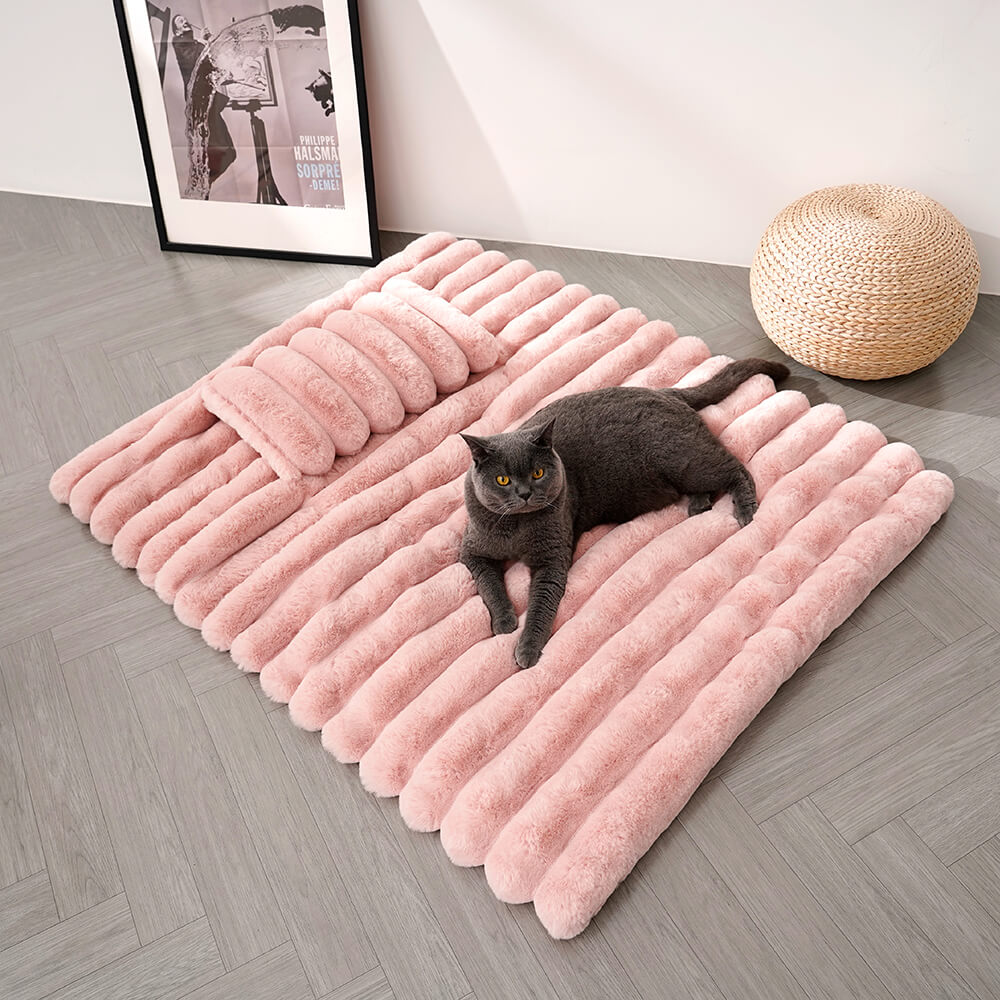 Tapis de luxe à rayures en fausse fourrure pour animaux de compagnie
