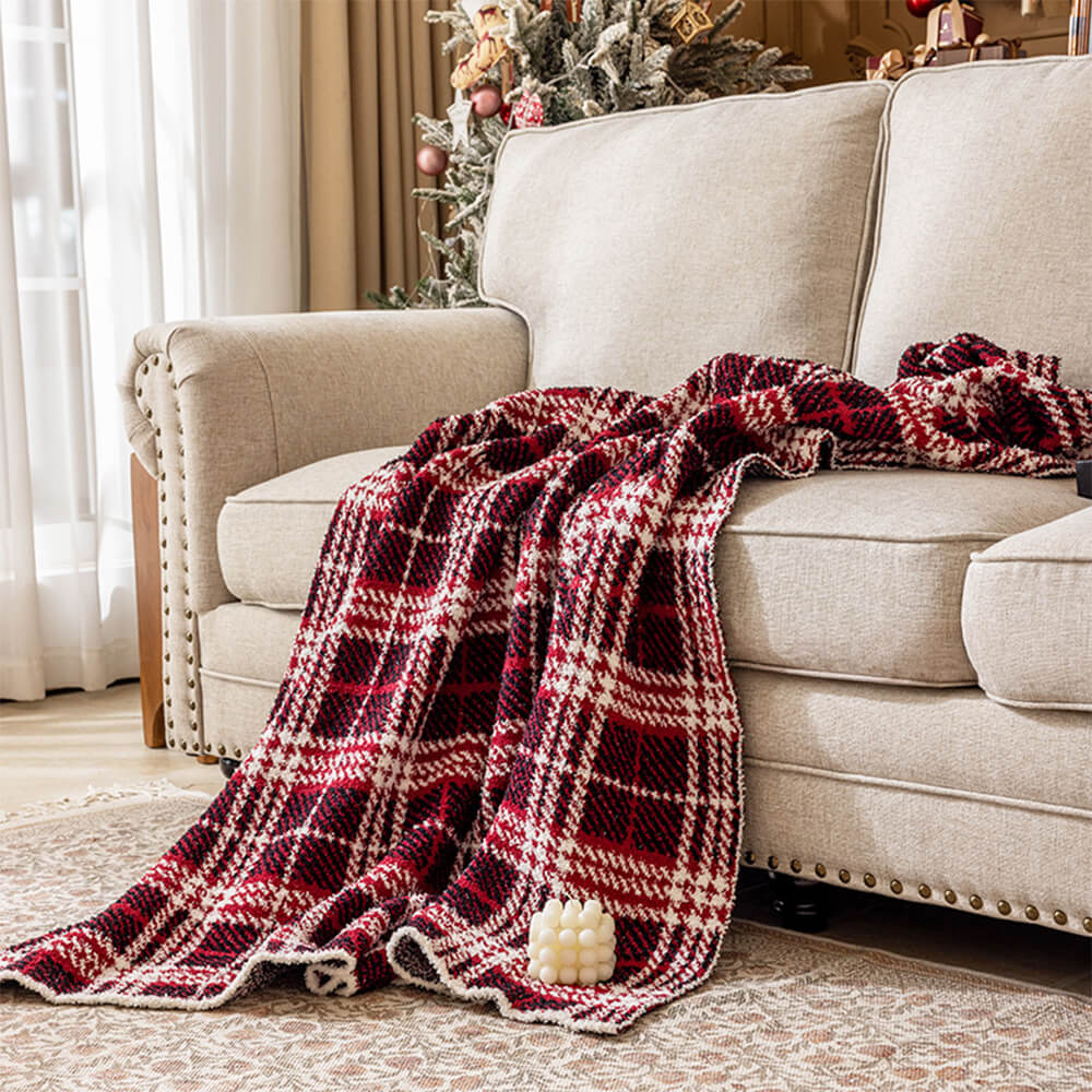 Plaid Luxe en Velours à Carreaux