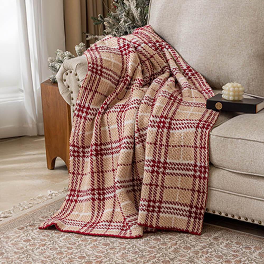 Plaid Luxe en Velours à Carreaux
