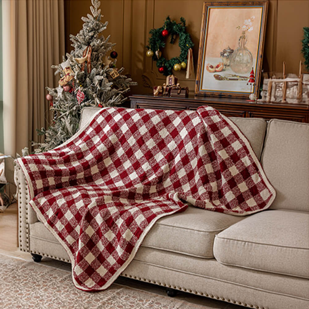 Plaid Luxe en Velours à Carreaux