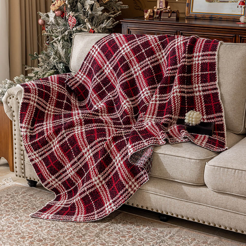 Plaid Luxe en Velours à Carreaux