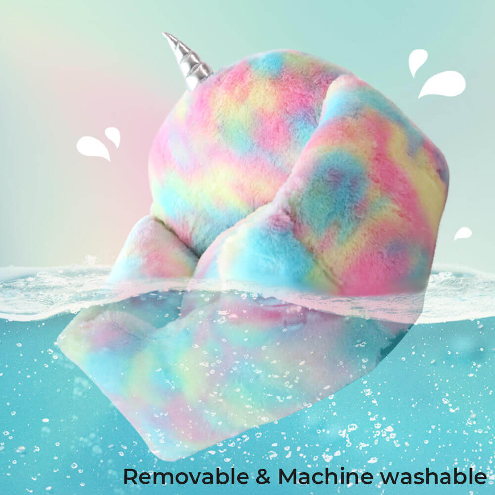 Lit pour Chien et Chat Lavable en Peluche Licorne Arc-en-Ciel Chauffant