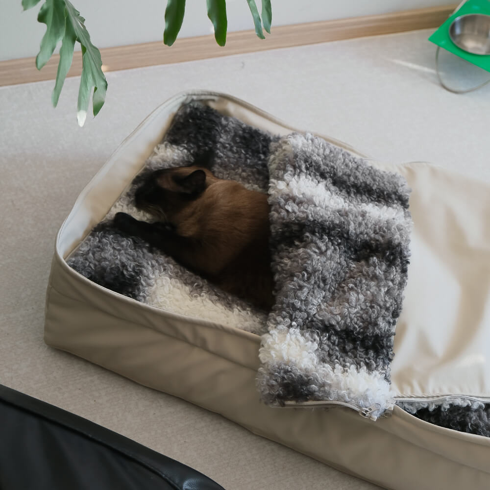 Lit pour chien multifonction en fausse laine d'agneau et cuir