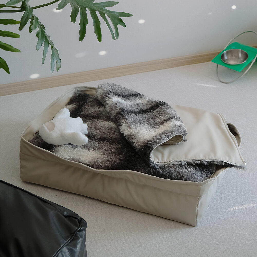 Lit pour chien multifonction en fausse laine d'agneau et cuir