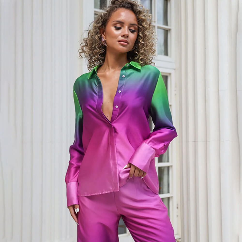 Ensemble Chemise Boutonnée et Pantalon Résistant aux Poils d'Animaux Dégradé