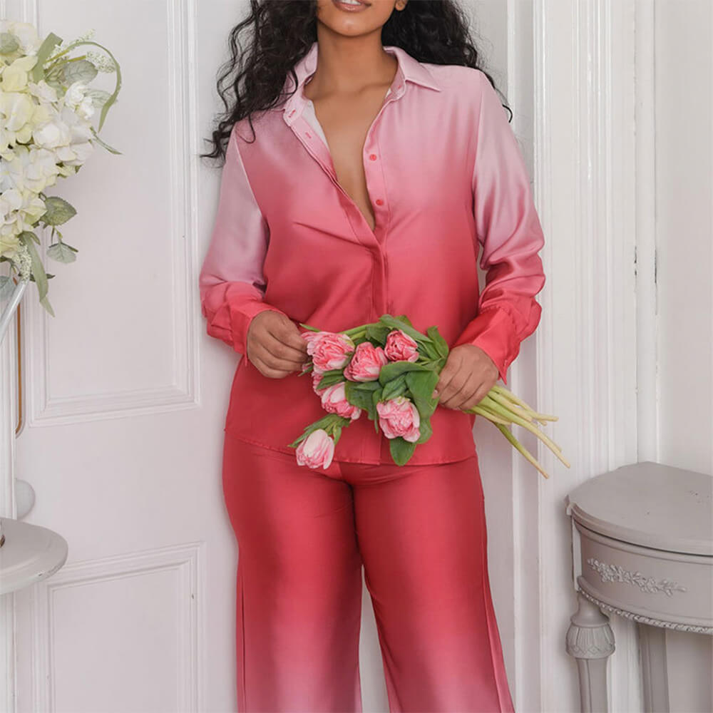 Ensemble Chemise Boutonnée et Pantalon Résistant aux Poils d'Animaux Dégradé
