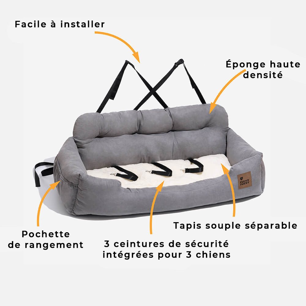 Siège Auto Sécurisé pour Chiens Moyens et Grands - Style Traversin pour Banquette Arrière