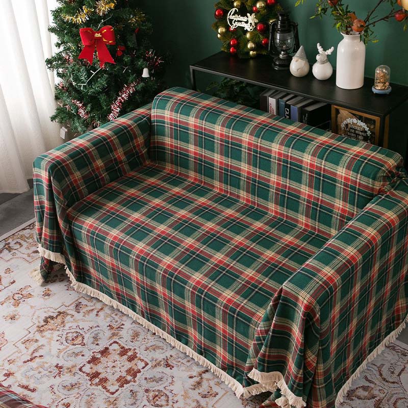 Couverture de canapé à carreaux style Noël vintage