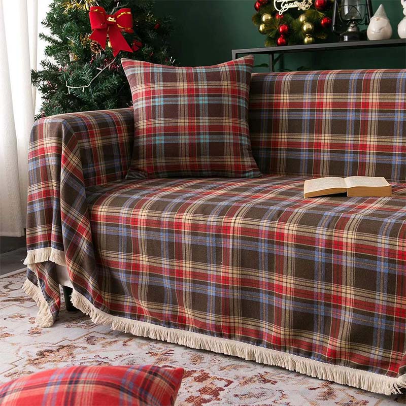 Couverture de canapé à carreaux style Noël vintage