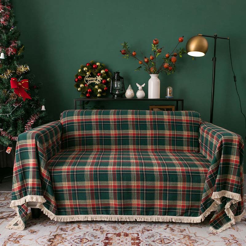 Couverture de canapé à carreaux style Noël vintage