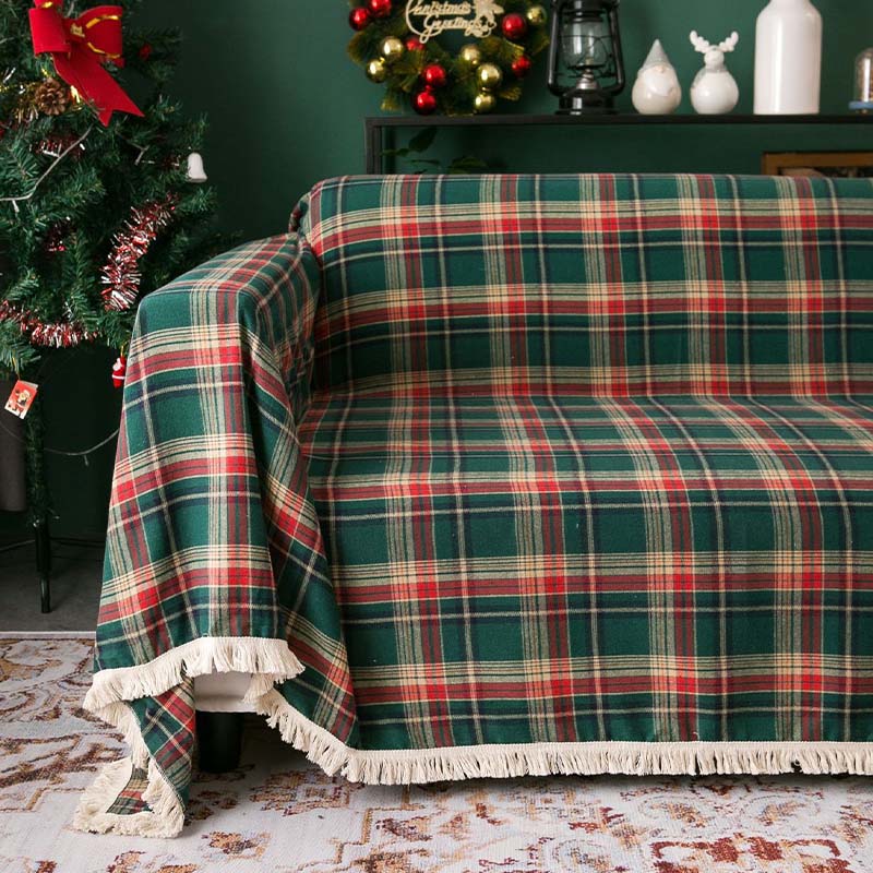Couverture de canapé à carreaux style Noël vintage