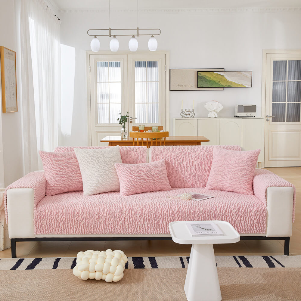 Housse de canapé en polaire anti-griffes de couleur crème