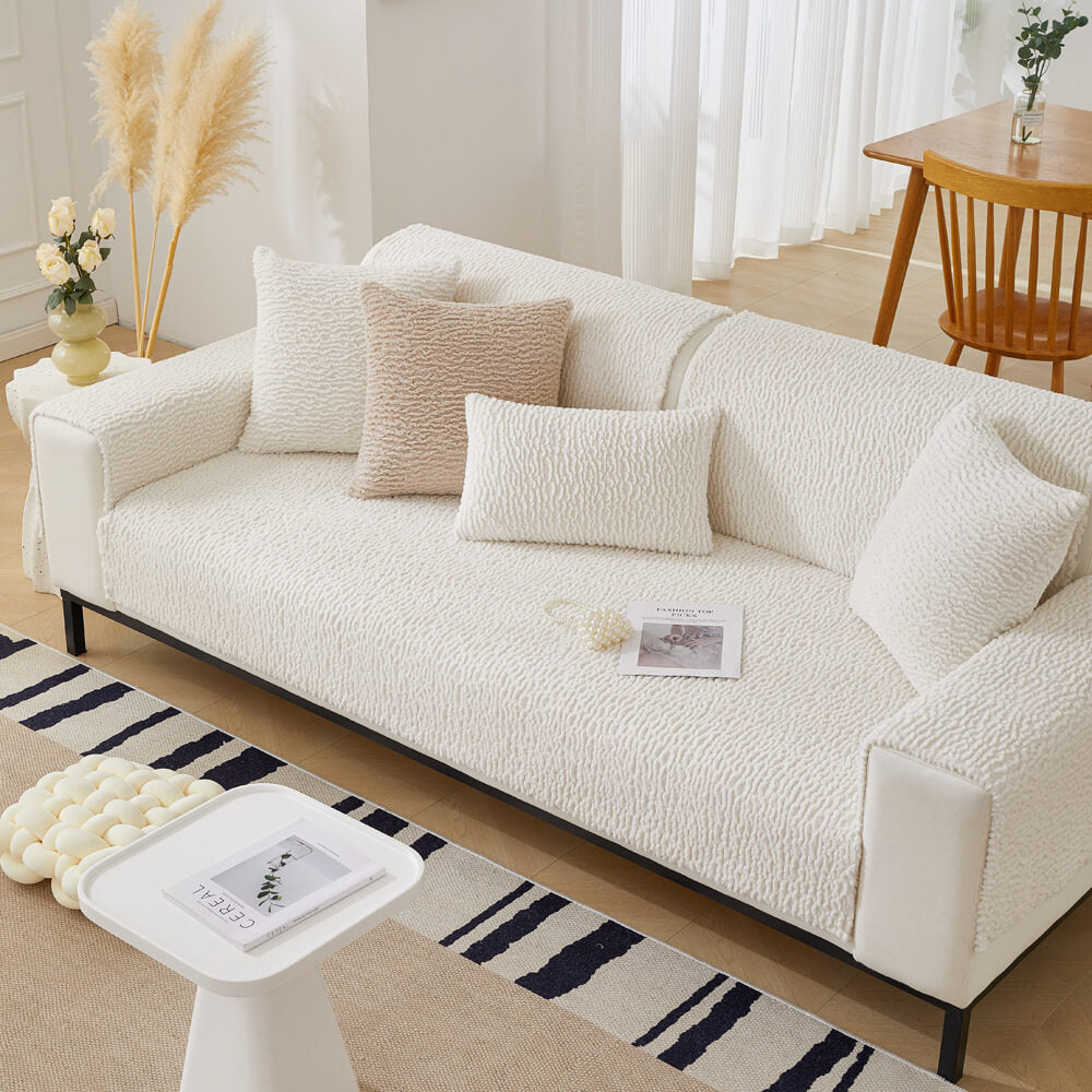 Housse de canapé en polaire anti-griffes de couleur crème