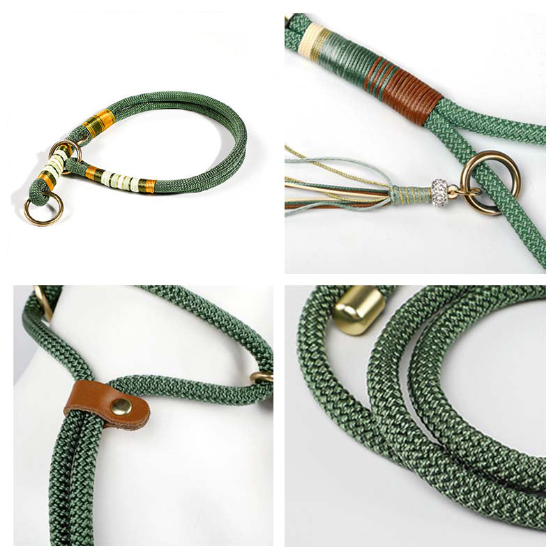 Ensemble de Collier et Laisse pour Chien en Corde Tricotée